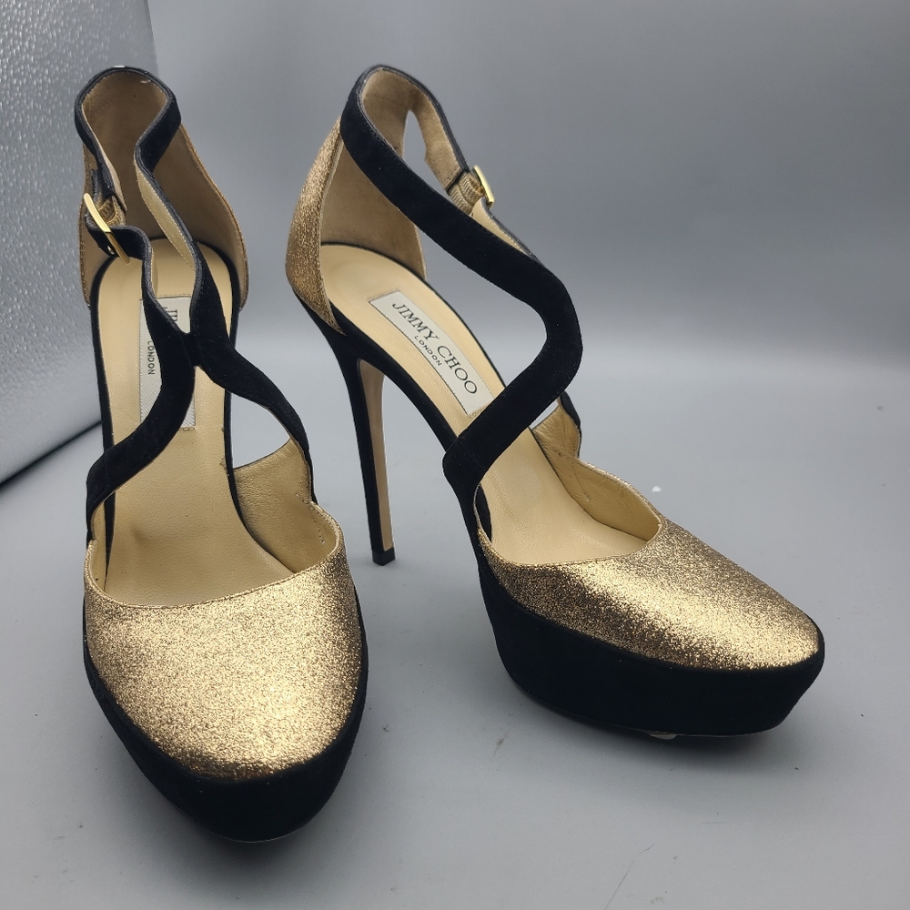 Jimmy Choo black suede glitter  pumps heel shoes sz 8.5 - Picture 3 of 11
